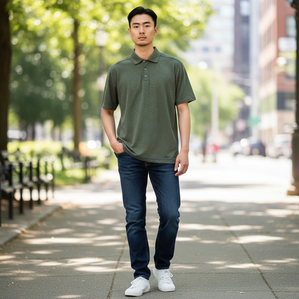 Tommy Bahama Polo Shirt‎ XL Olive Green Tencel Blend Slub Short Sleeve Contrast